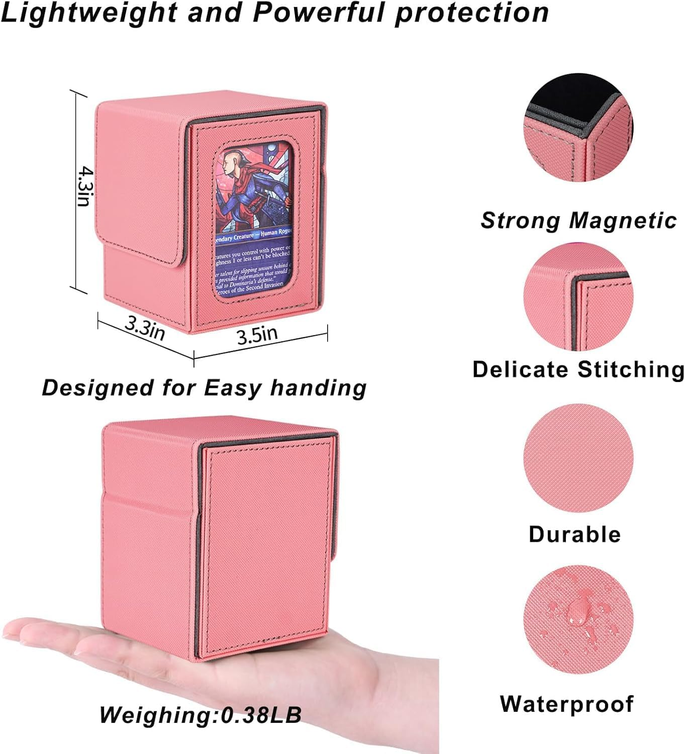 MTG Deck Box for Commander Display,Card Deck Box Fits 100 Double Sleeved Cards, Magic Commander TCG Card Storage Box with 2 Dividers,Drawstring Bag and 1 Toploader(Pink/Grey)