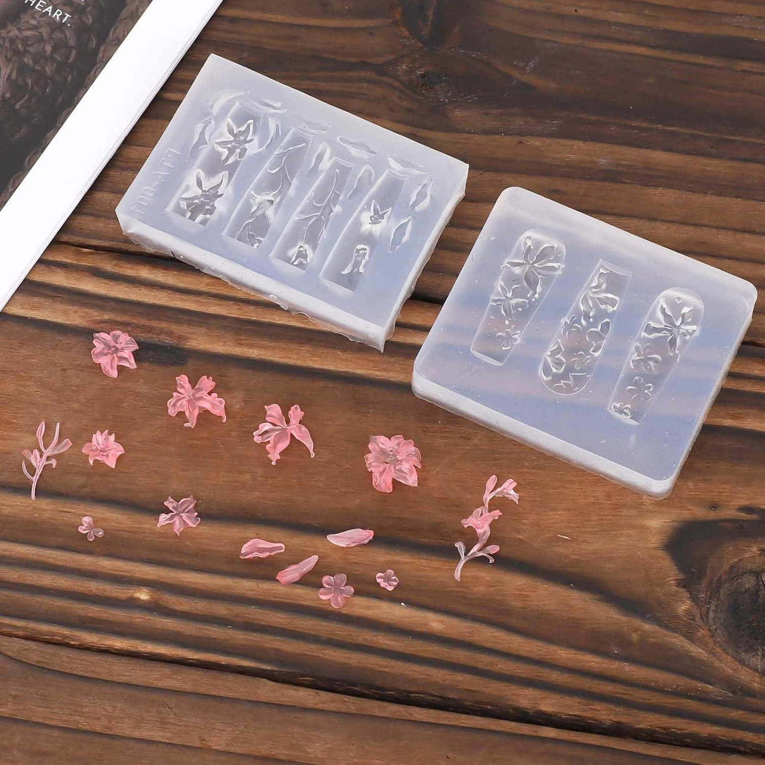 2Pcs Transparent Flower Nail Molds, Silicone 3D Flowers Nail Mold Manicure Art Carving Template Design Tools for Resin Manicure Decorations Accessories image number 2