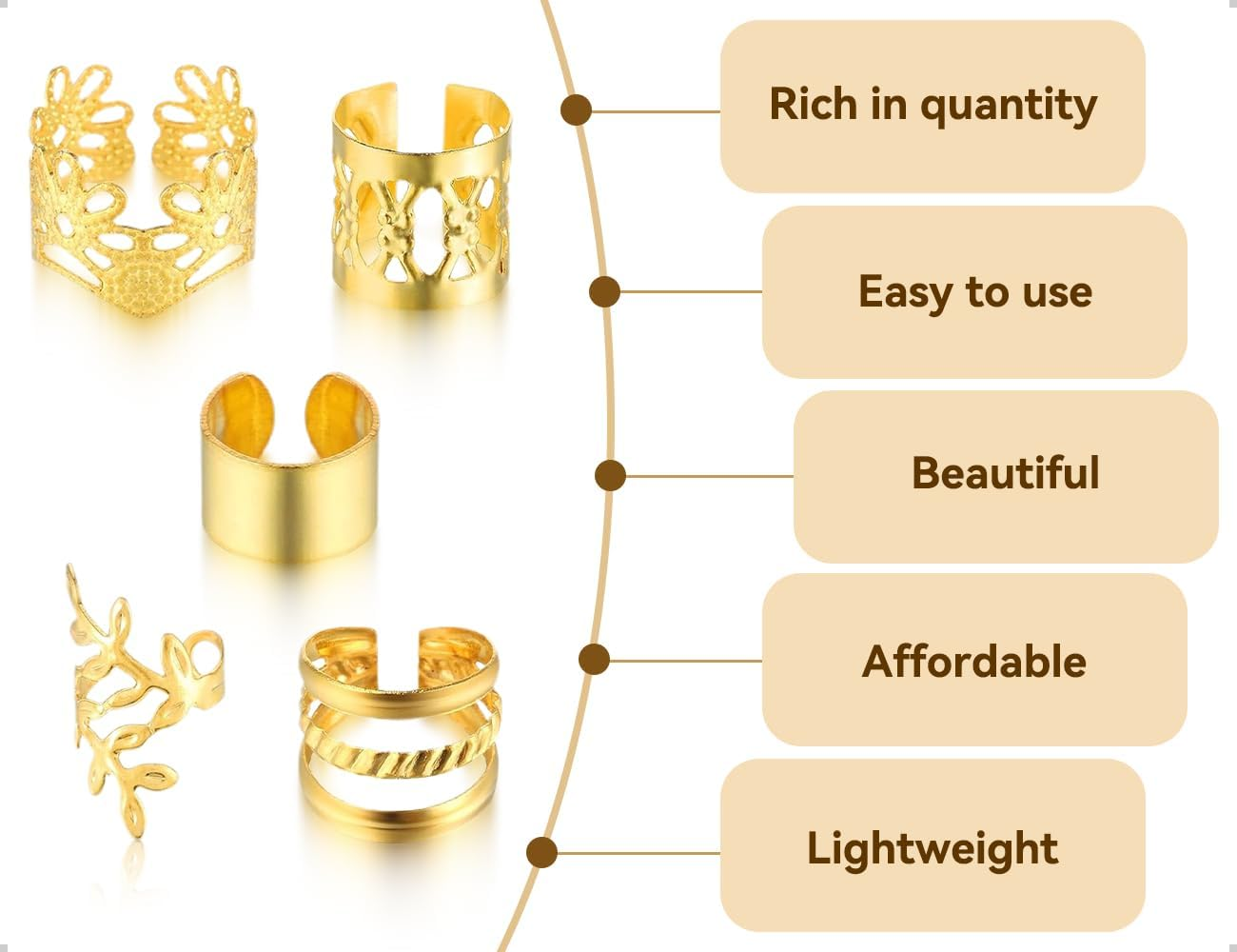 Emezddo Pack of 50 Dreadlocks, Adjustable Metal Cuffs, Hair Accessories, Hair Spiral Clips, Braid Accessories, Used for Men, Women, Girls and Boys (Gold) image number 5