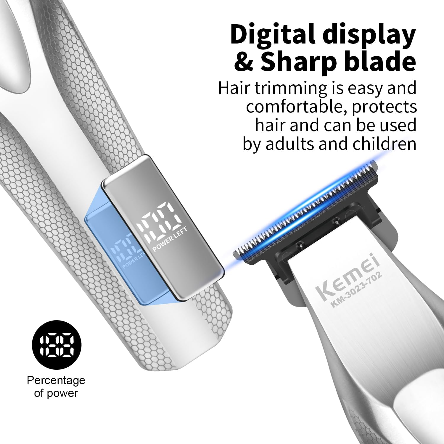 KEMEI KM-3023-702 Professional Hair Clipper for Men, Zero Gapped Cordless Beard Trimmer, Barber Clippers with USB Rechargeable, Edgers, Fade Clipper, Gift for Men image number 6