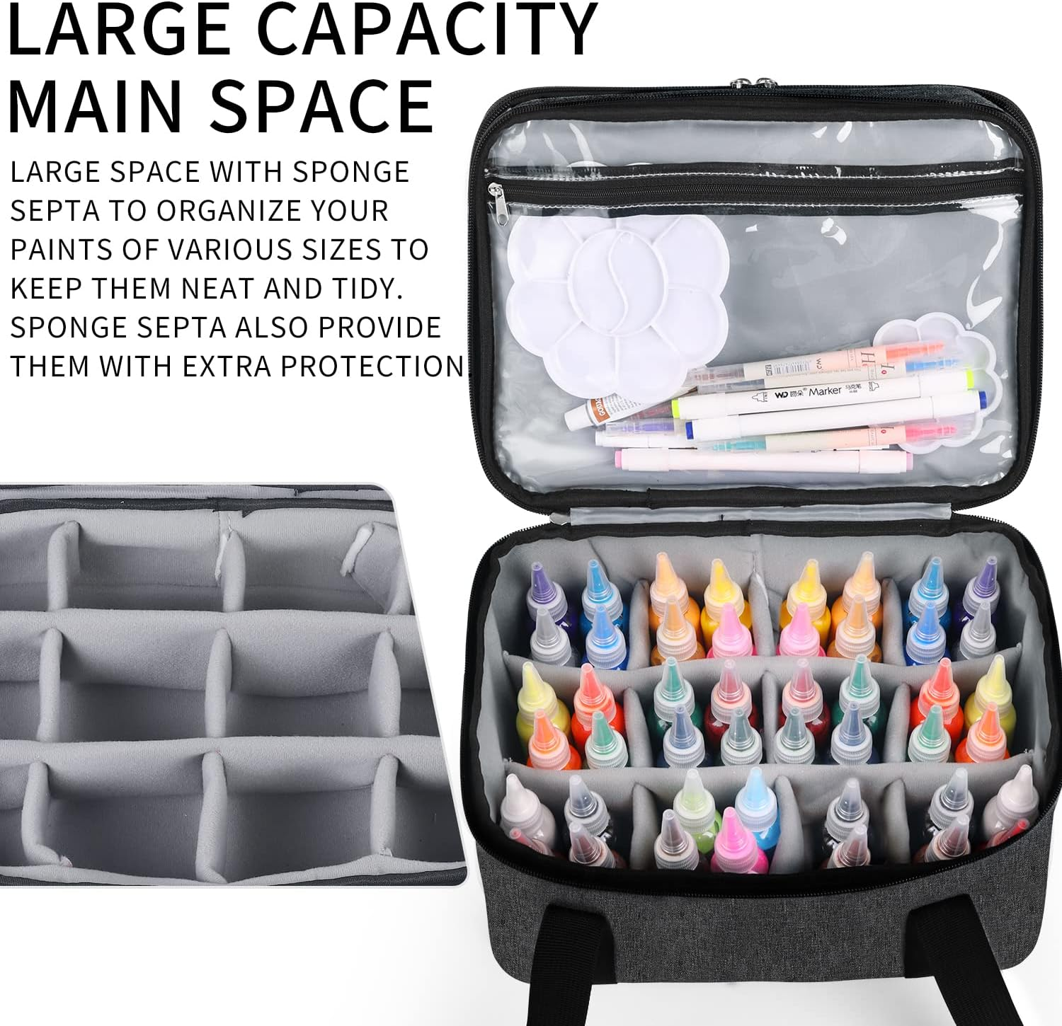 ALTLLEN Acrylic Paint Storage Case, Black, Unisex, Plastic and Leather, Ideal for Artists On-The-Go image number 1
