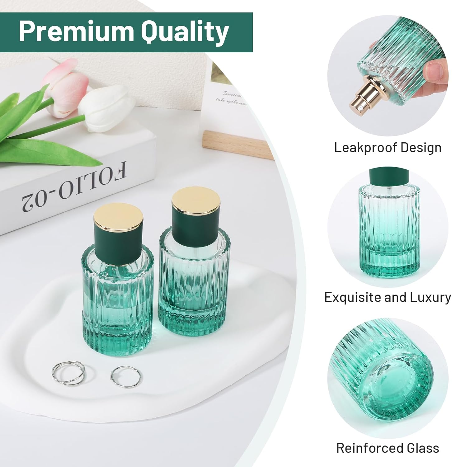 Segus Perfume Decanter, 2 Pcs 50Ml Glass Spray Bottle, Handbag Perfume Atomiser for Business Trips, Portable Fragrance Atomiser (Gradient Green) - Gradient Black + Gradient Green image number 4