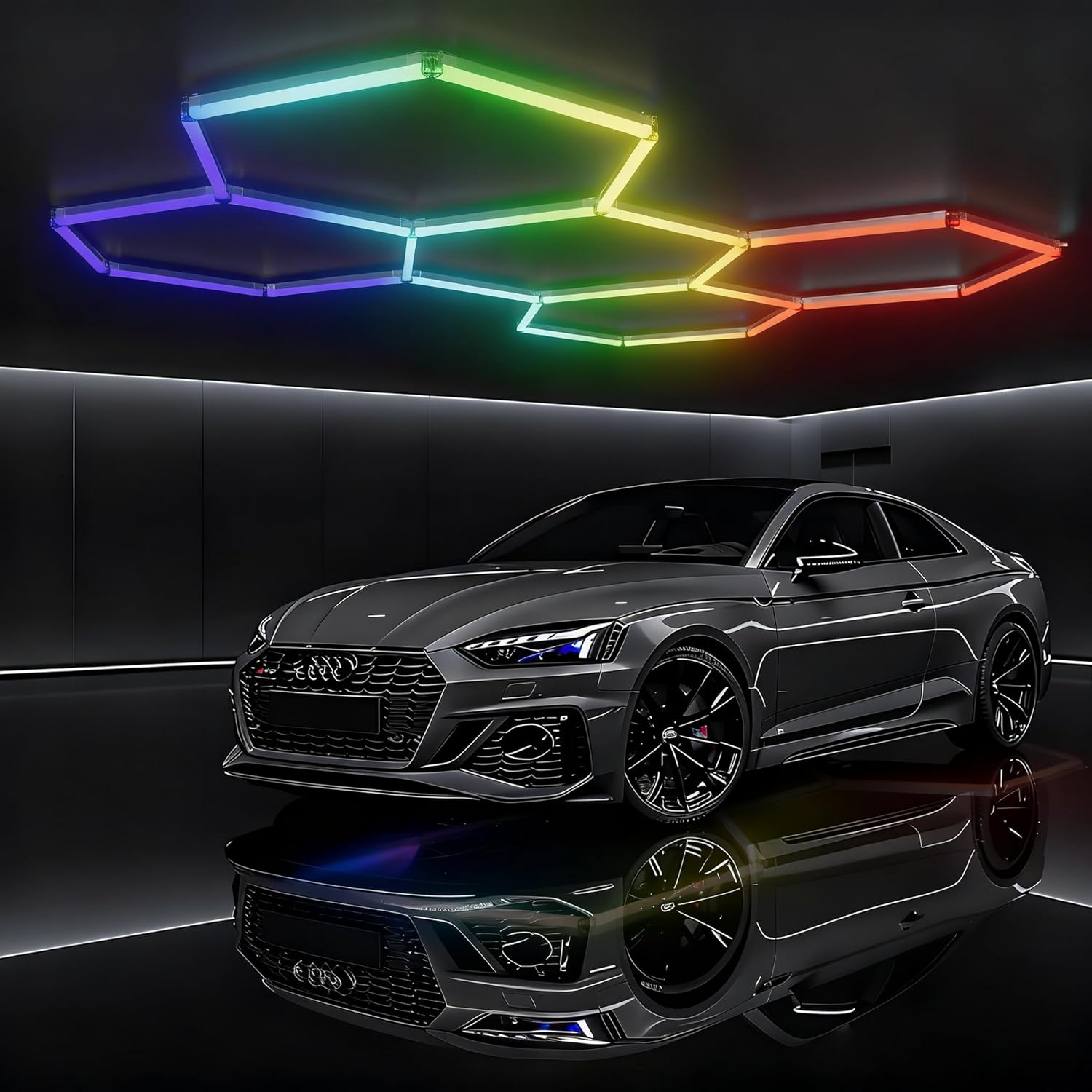 Partsable RGB Hexagon Lights - Garage LED, Lighting with Music Mode, 358 Kinds of Changes, Honeycomb LED for Gym Bar Gaming Room Garage Lighting Basement Decor(5 PCS) image number 4
