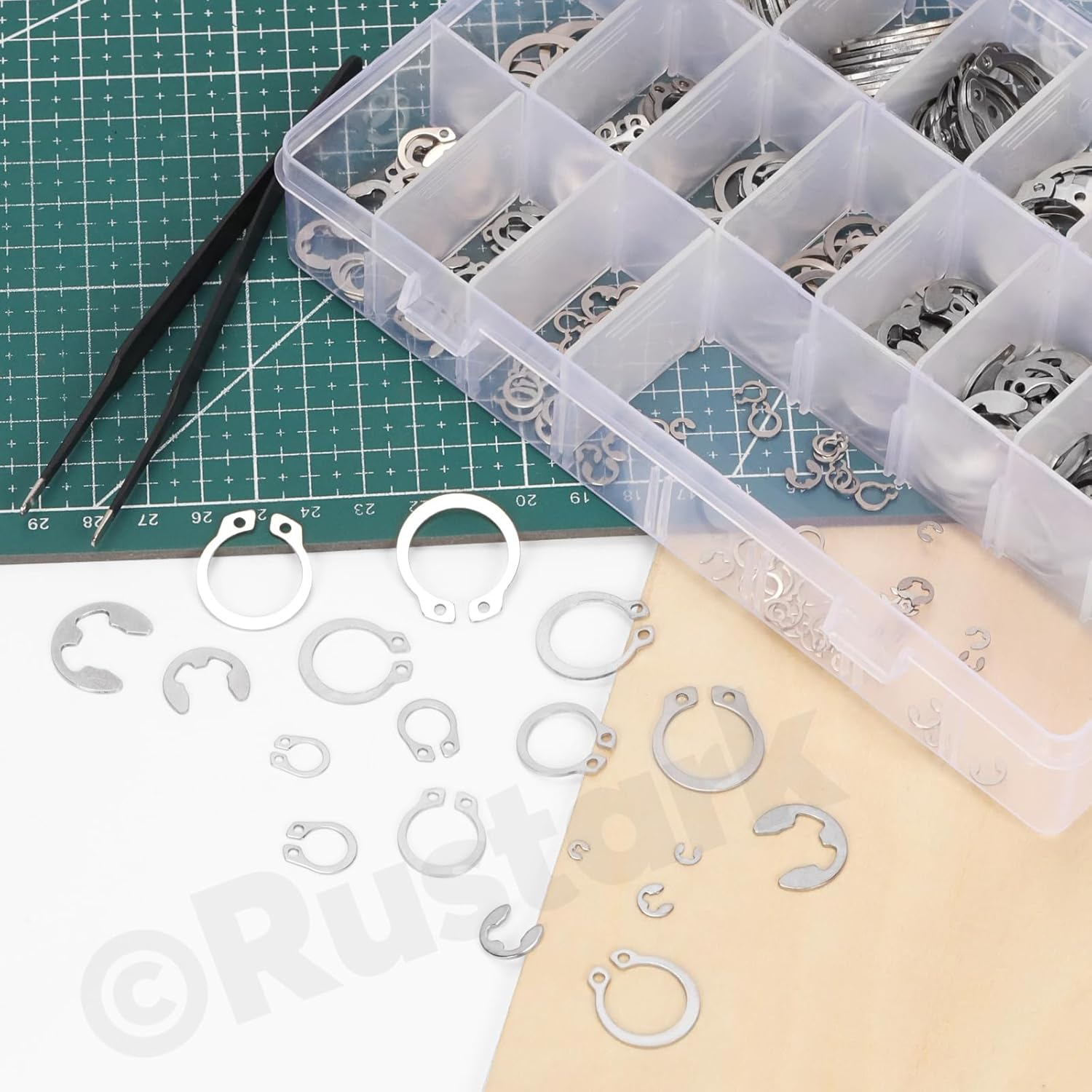 303Pcs 304 Stainless Steel M1.5-M10 E-Clip Circlip Retaining Rings Assortment Kit and M4-M28 C-Clip External Snap Rings Assortment Kit with Tweezers image number 6