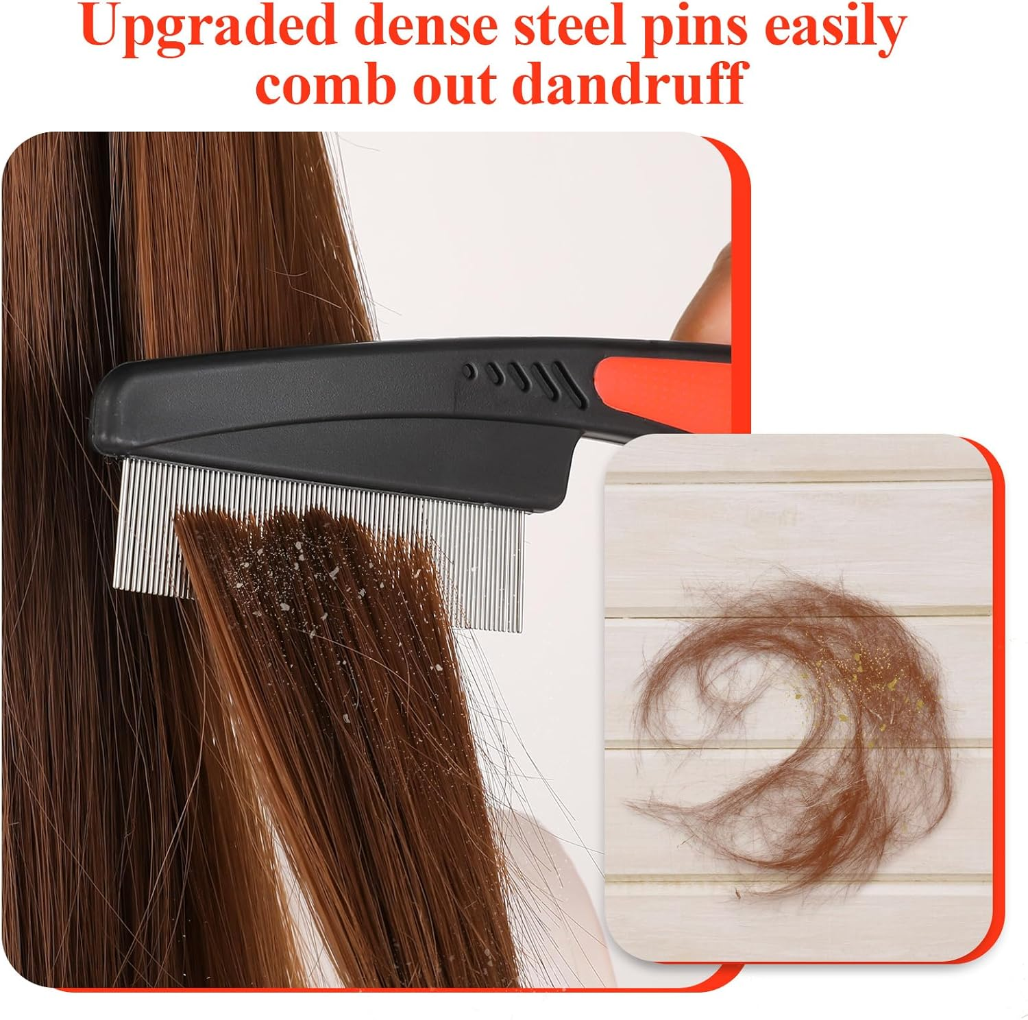 Ptwola 2 Pcs Stainless Steel Fine Tooth Dandruff Removal High Strength Hair Combs Metal Dog Face Brush Scalp Massage Sweep Grooming Tool Multifunctional Hairbrush for Men Women Kids image number 2