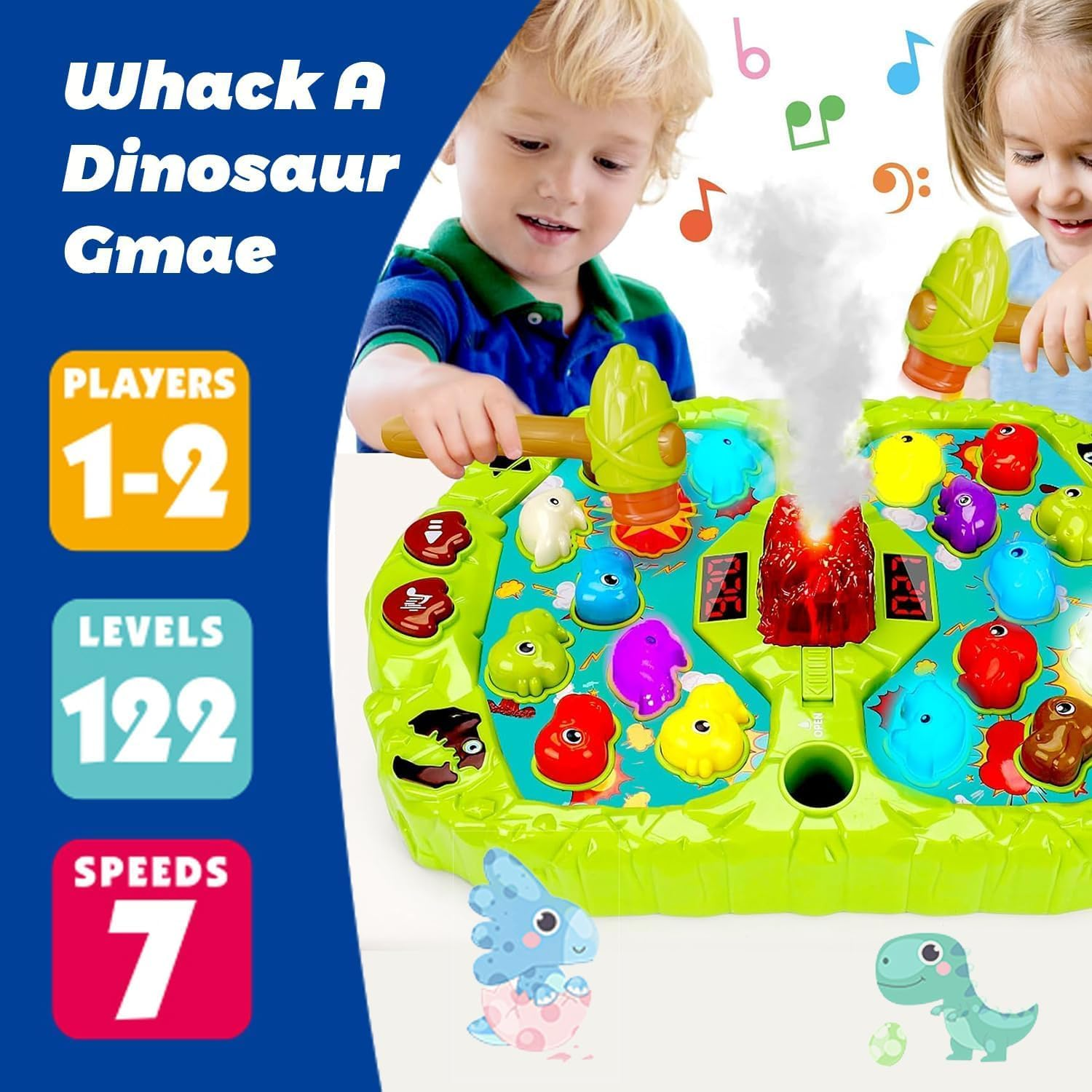 Whack a Mole Game, Pounding Dinosaur Toys for 2 3 4 5+ Year Old Boys Girls Birthday Gifts Educational Interactive Toddler Toys Age 2-4 4-6 Dinosaur Toys for Kids 3-5 5-7 with 2 Hammers, Spray & Lights image number 3