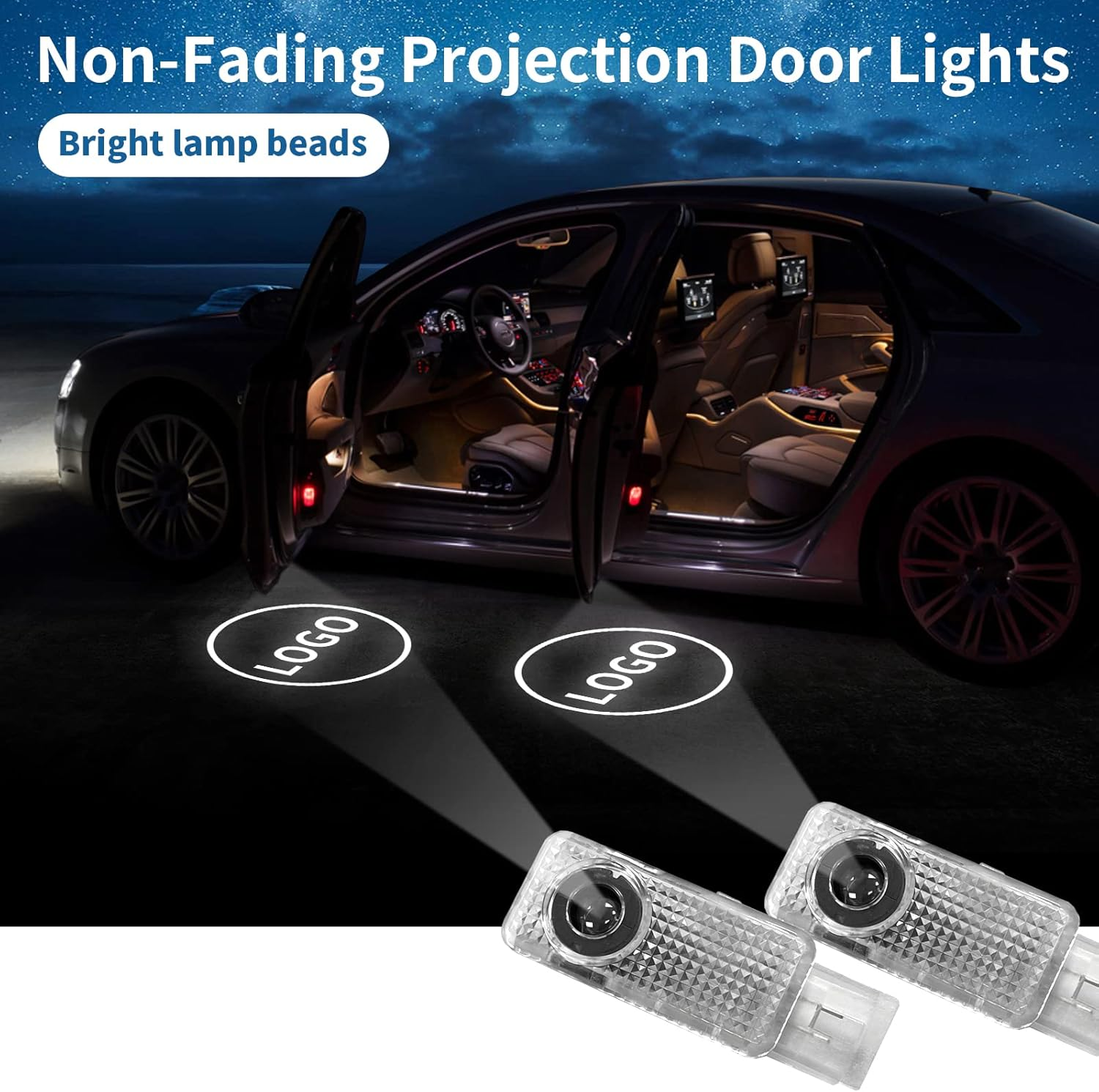 2 Pcs Non-Fading Car Door LED New Logo Projector Welcome Lamp Door Light Puddle Lights Kit Compatible with Accessories W203 C-Clsaa 2001-2007 / CLK/SLK/SLR