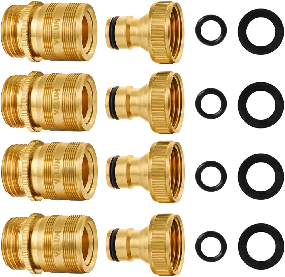 Garden Hose Quick Connect Solid Brass 3/4 Inch GHT External Thread Easy Connect Fittings No-Leak Water Hose Male Quick Connector and Female Product Adapters (6 SETS)
