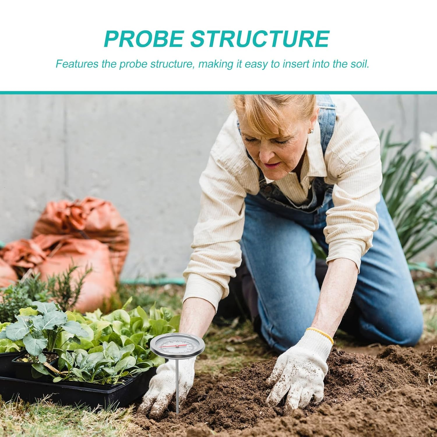 Milisten Stainless Steel Compost Thermometer Probe for Gardening Soil Temperature Detection C- C Precision Reading Physical Sensor Tool