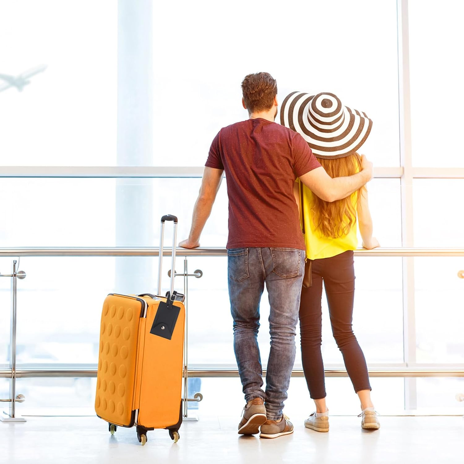 WRITWAA 2Pcs Portable Luggage Tags with Adjustable Lanyard for Travel Suitcases Id Name Labels for Easy Baggage Identification Reusable Bag Tags in Black and Orange image number 1