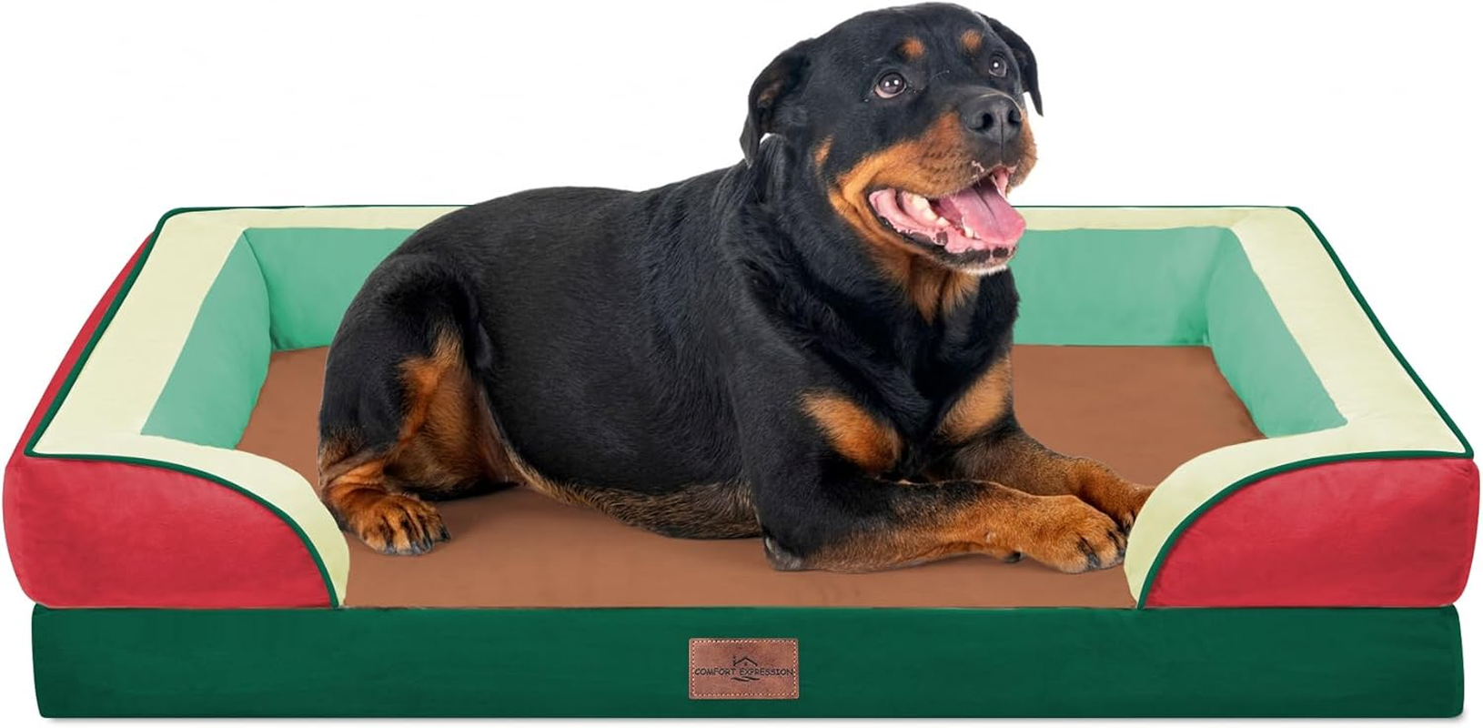 Comfort Expression Dog Bed for Extra Large Dogs, Waterproof Orthopedic Bed, Breed Durable PV Washable Sofa White, with Removable Cover Zipper, Jumbo-45''X35'' - 42.0"L X 30.0"W X 8.5"Th, Watermelon Mist