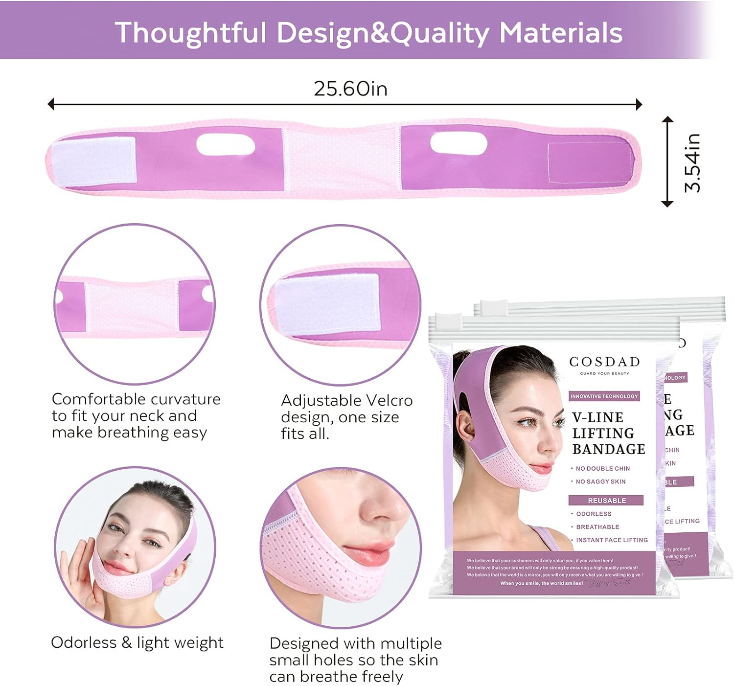 COSDAD Reusable Double Chin Reducer Chin Strap Face Slimming Strap Face Slimmer Shaper for Women,Breathable Comfortable V Line Lifting Mask,Innovative Lifting Technology,One Fits All,Purple image number 3