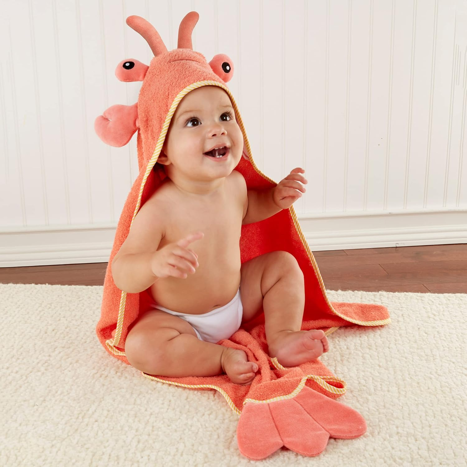 Baby Aspen Baby Boys Lobster Laughs (Updated Gift Packaging) Hooded Towel, Orange, 1 Count US image number 1