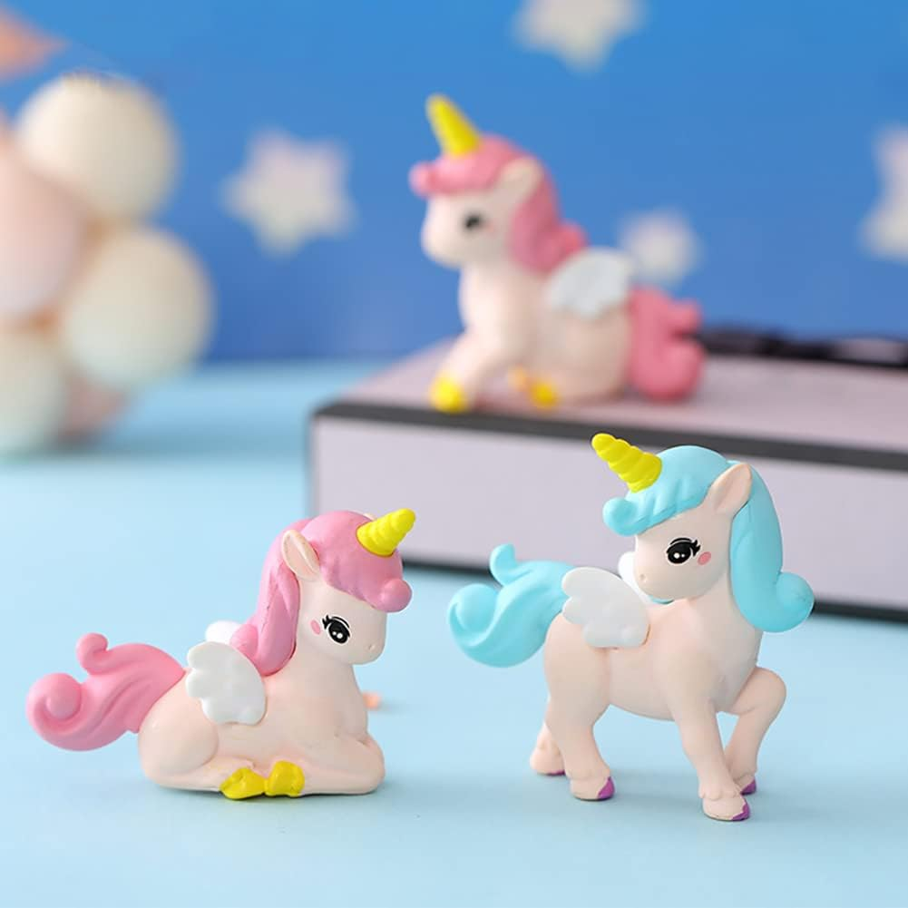 8 Pcs Flying Horse Unicorn Animal Model Figures Toy Cake Toppers, Miniature Unicorn Figurines Fairy Garden Moss Landscape DIY Terrarium Crafts Ornament, Cake Decoration Christmas Birthday Gift image number 5