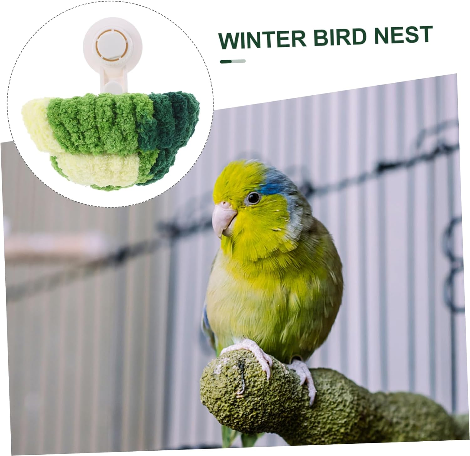 Generic Parrot Nest Little Bird Birdies Bird Nest with Suction Cup for Car Window Car Window Glass Bird Nest Plush Bird House for Cage Bird Snuggle Hut Winter Warm Bird Nest Metal Green image number 1