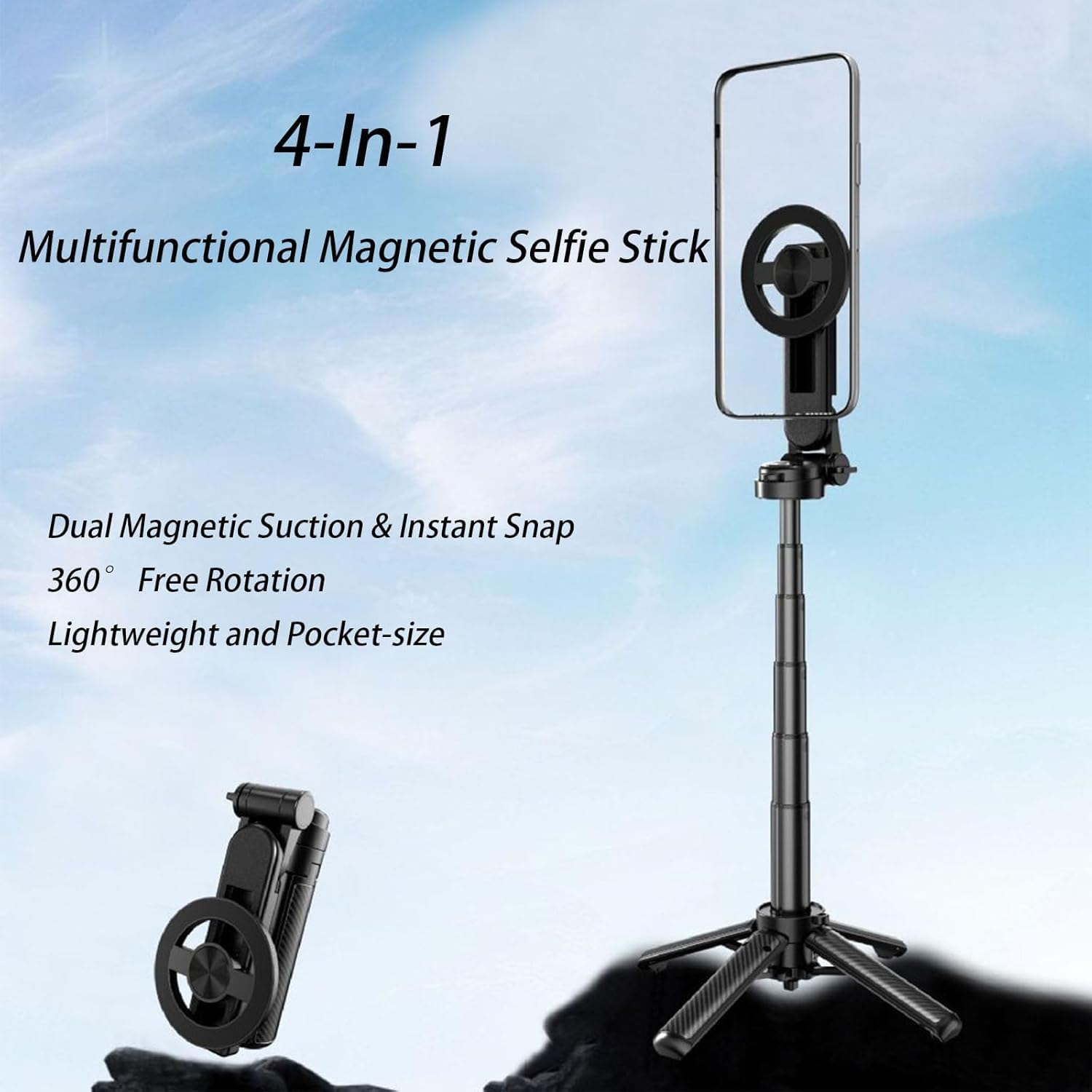4-In-1 Multifunctional 360&deg; Rotation Magnetic Selfie Stick, 2025 New 4-In-1 Multifunctional Magnetic Selfie Stick,360&deg; Rotation Extendable Phone Tripod, for Travel and Vlogging (1PCS) image number 2