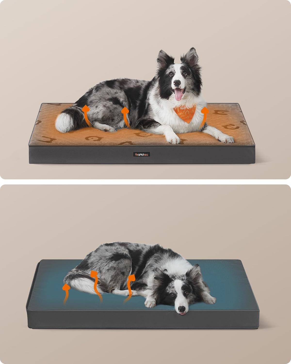 Feandrea Orthopedic Dog Bed, Large Washable Dog Bed Mattress for Dog Crate, Double-Sided Egg Crate Foam Pet Bed with Waterproof Removable Cover, Side Handle, XL, 105 X 73 X 10 Cm, Dove Grey PGW243G01 image number 3