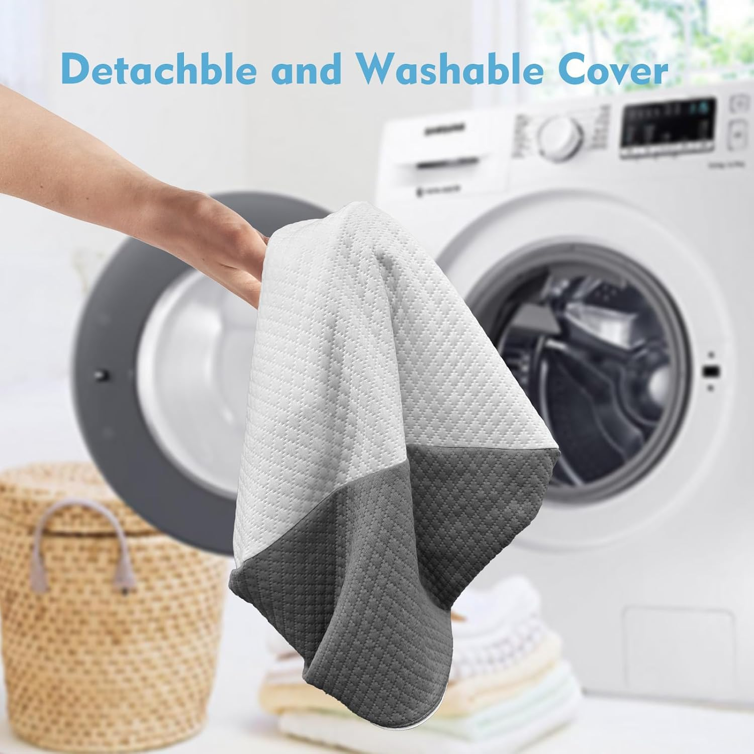 Wedge Pillow for Sleep Apnea, Bed Wedge Pillow for Headboard, Headboard Triangle Pillow Wedge for Acid Reflux, after Surgery, Snoring, Cooling Memory Foam Top, Removable Cover, 24X24X12Inch image number 2