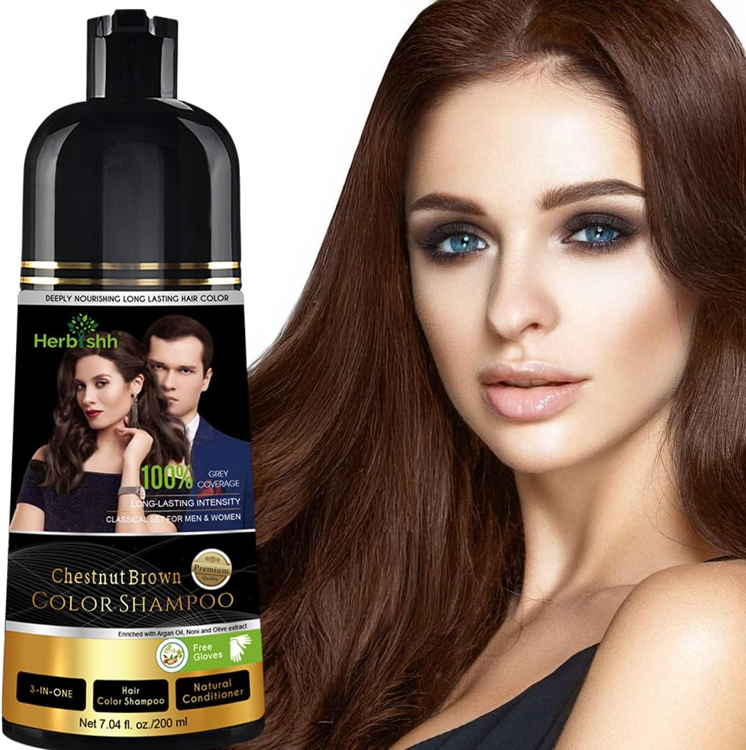 Herbishh Black Shampoo, Hair Dye Shampoo 3 in 1, 100% Grey Coverage, Demi-Permanent Hair Color for Men & Women, Long-Lasting Color in 5-15 Mins, Ammonia-Free, 200 Ml