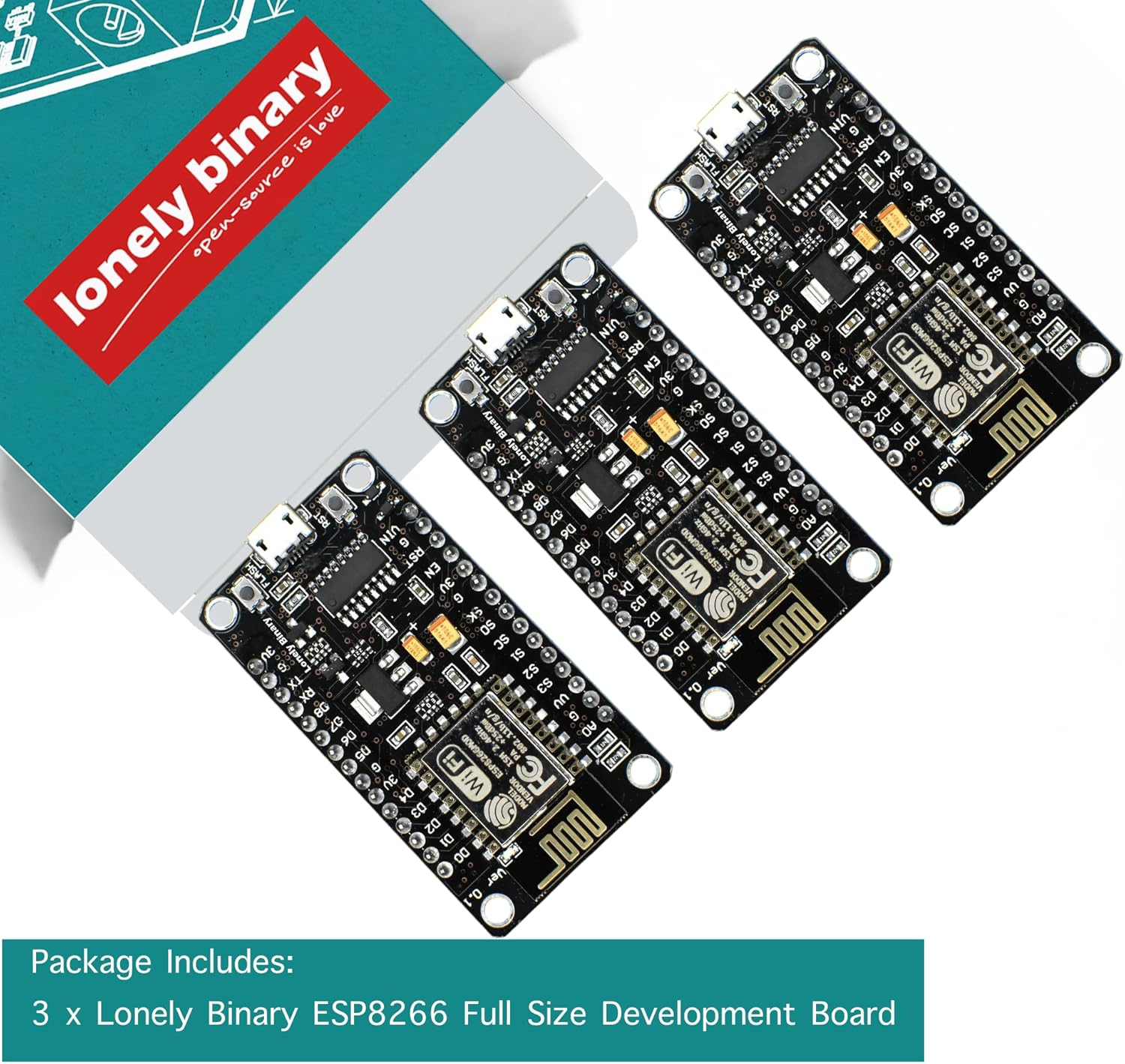 Lonely Binary 3-Pack ESP8266 Full Size Wifi Development Board Compatible with Arduino and Micropython image number 4