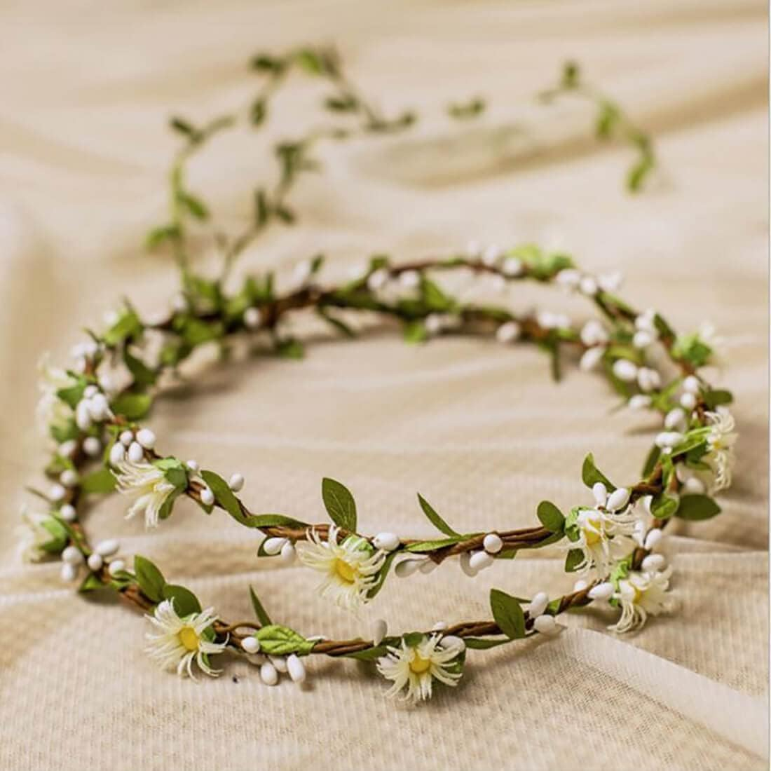 Uongeod Flower Crown (2 Packs) Boho Flower Wreath Artificial Floral Crown Bridal Headpiece Greenery for Wedding Ceremony Party Festival