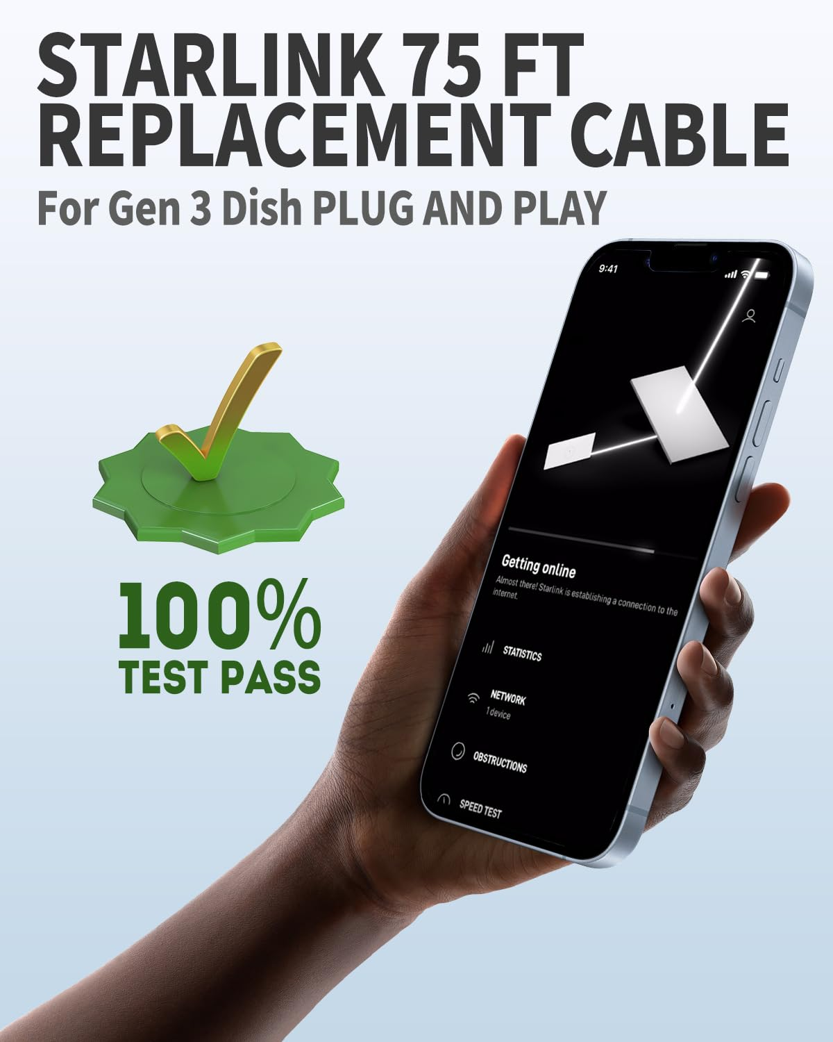 75Ft Starlink Gen 3 Cable - 32/50/75/100/150Ft Starlink Replacement Cable, High-Speed Satellite Internet Accessory & Extension Cord for Star Link V3 Dish image number 1