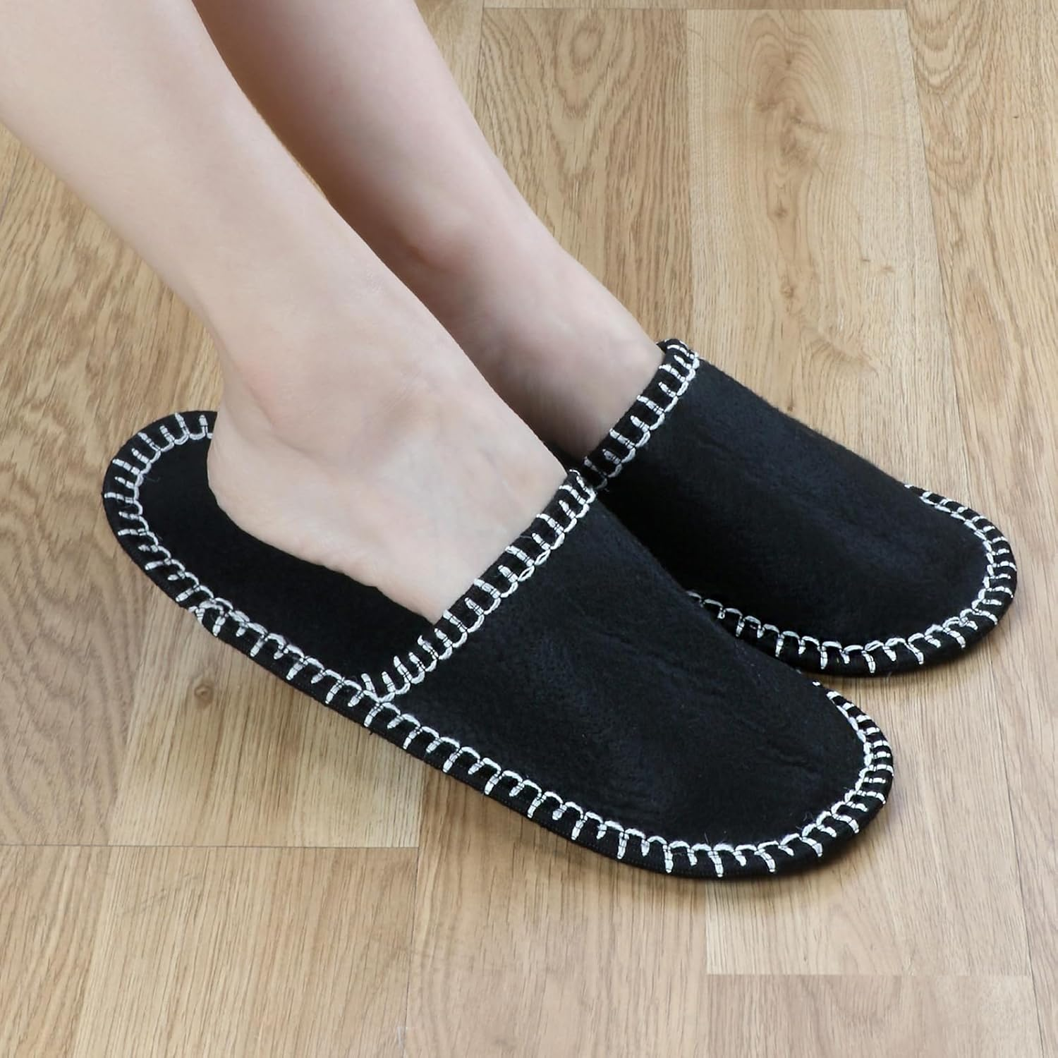 Panda Bros Fleece Felt Close Toe 5 Pairs Non Slip Indoor Family House Guest Slippers Set for Shoeless Home image number 2