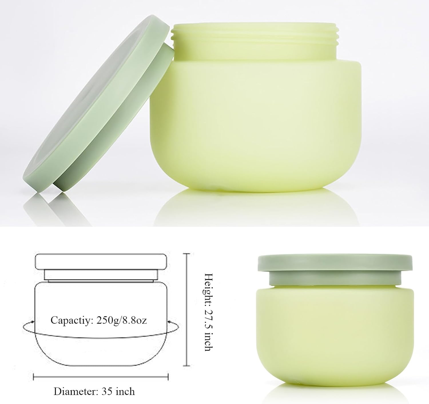 Qeuly 8.8 Oz Plastic Jars with Lids，2 Pcs Cosmetic Containers with Lids, Leak Proof Cosmetic Jars, Body Butter Containers for Cream, Bath Salt, Sugar Scrub, Gel, Slime, Rhinestone Storage image number 1