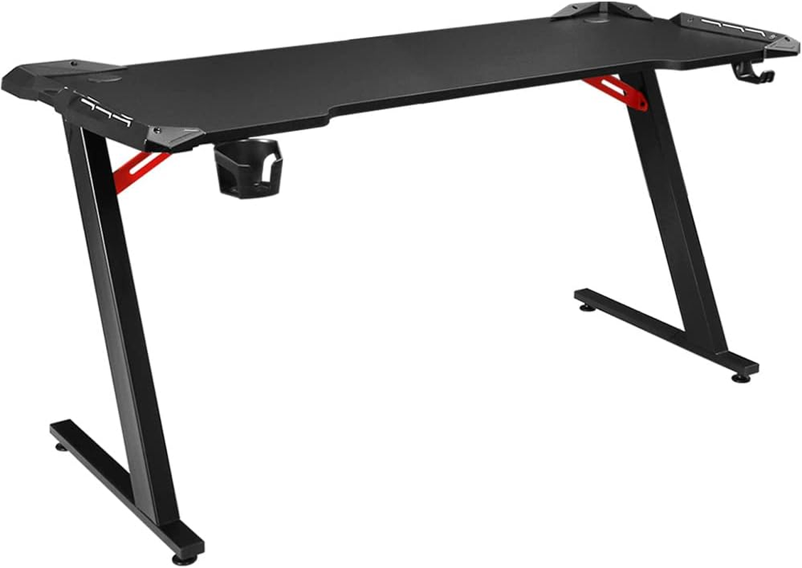 Artiss 140Cm Length Gaming Desk, Standing Computer Office Desks Study Table Work Tables Workstation Home Storage Furnishings, with RGB LED Lights Adjustable Cup Holder Headphone Hook Cable Holes Black image number 3
