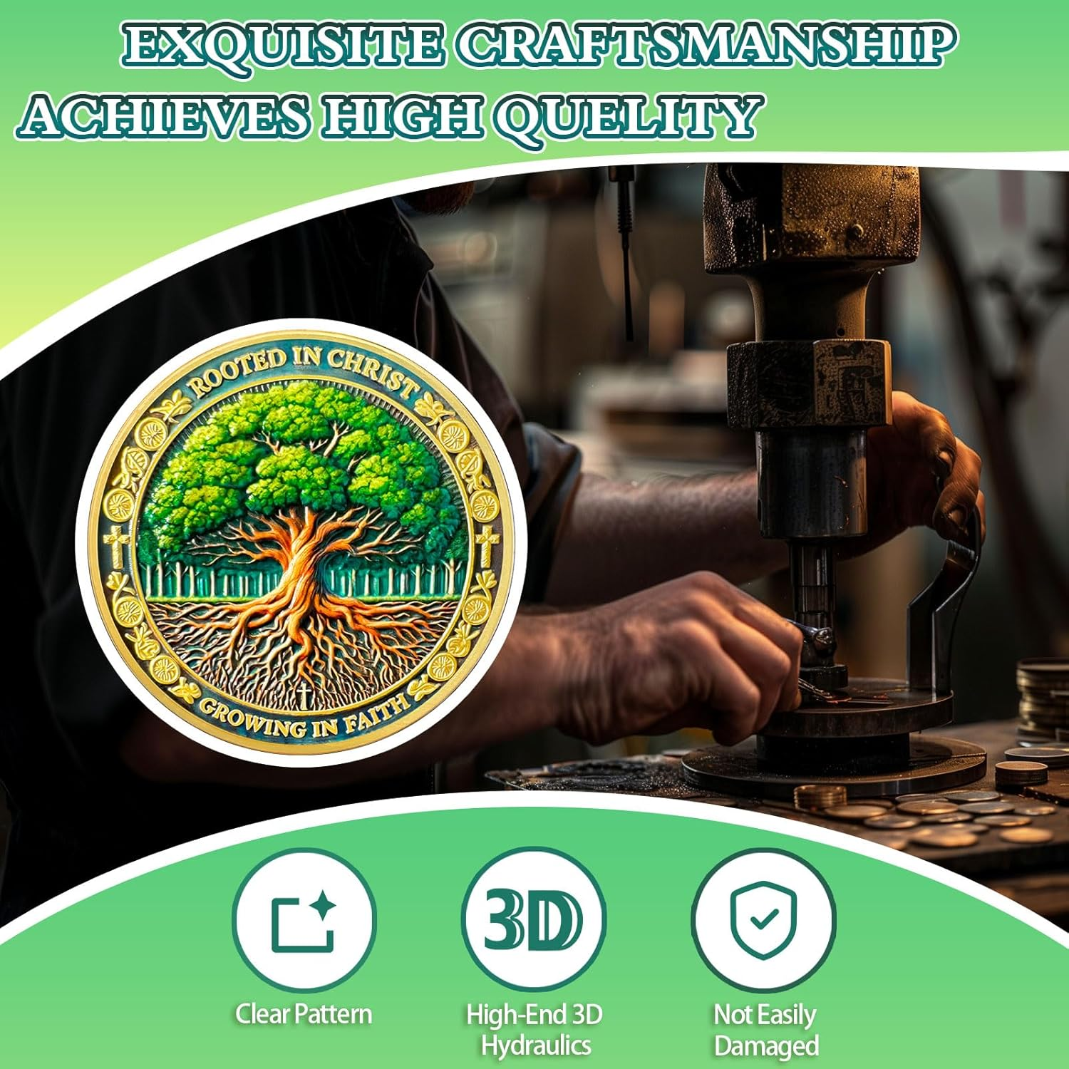 Growing in Faith Christian Challenge Coins Rooted in Christ Jesus Bible Coin Colossians 2:6-7 Jesus God Christian Prayer Token Art Pocket Bible Verses Jesus Religious Gifts for Men & Women image number 6