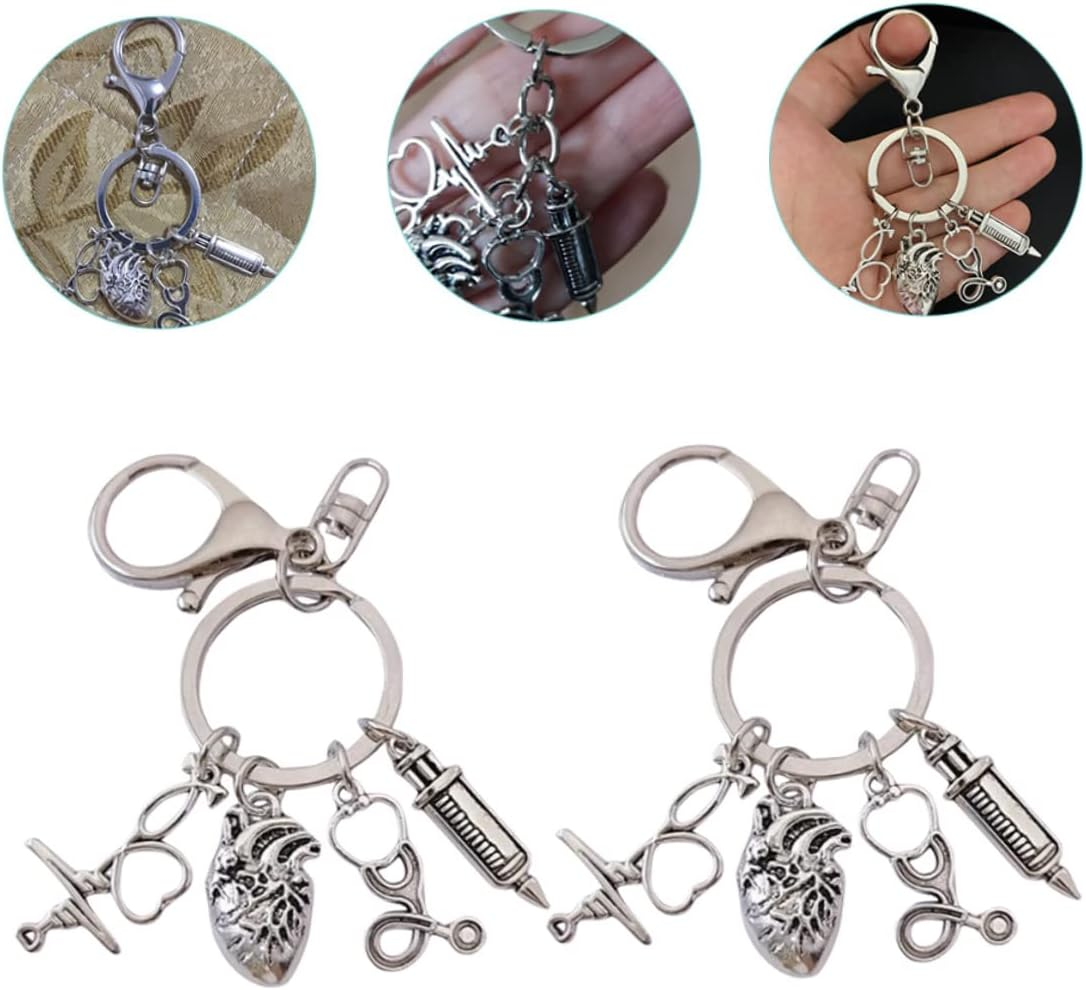 WRITWAA 2Pcs Metal Keychain Holder Heart Design Keyring for Doctor Gifts Party Supplies Decor image number 5