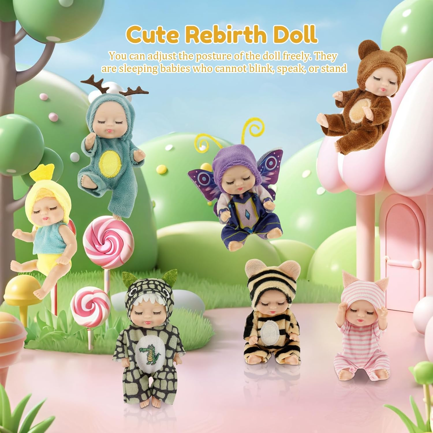 12 Pcs Mini Baby Dolls, 4Inch Lifelike Realistic Baby Dolls, Adjustable Posture Small Baby Doll Toy with Clothes, Mini Baby Doll Set for Girls Toddlers image number 4