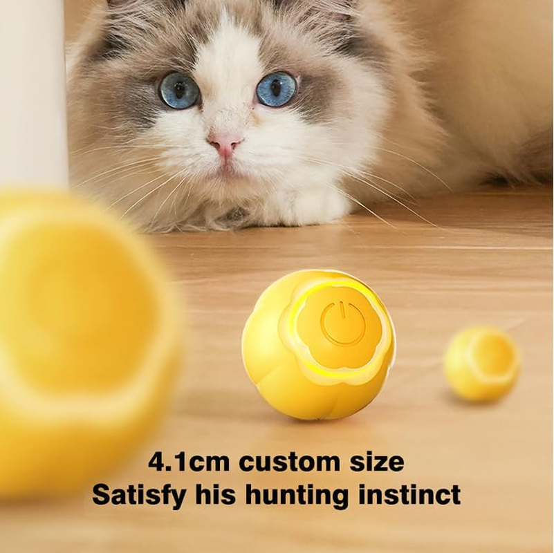 Interactive Cat Ball Toy - USB Rechargeable, Intelligent Automatic Moving Rolling Ball for Cats, Quiet Indoor Pet Toy with LED Lights, Puzzle Fun Pet Toy (Yellow) image number 2