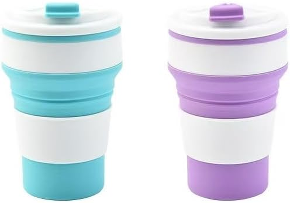2Pcs Travel Silicone Folding Cups,Silicone Foldable Mug with Lid,Silicone Collapsible Travel Cup,Silicone Folding Camping Cup,Foldable Silicone Collapsible Cup,Silicone Travel Folding Cup, 350Ml