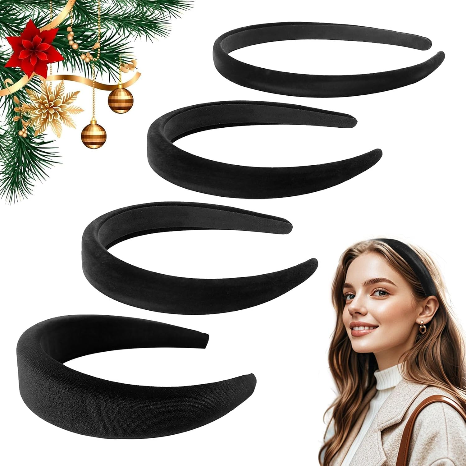 ZOCONE Pack of 4 Velvet Headbands Women'S Wide Vintage Thick and Thin Headband Wide Sponge Elegant Headbands for Women Girls (Black, Multiple Sizes) image number 5