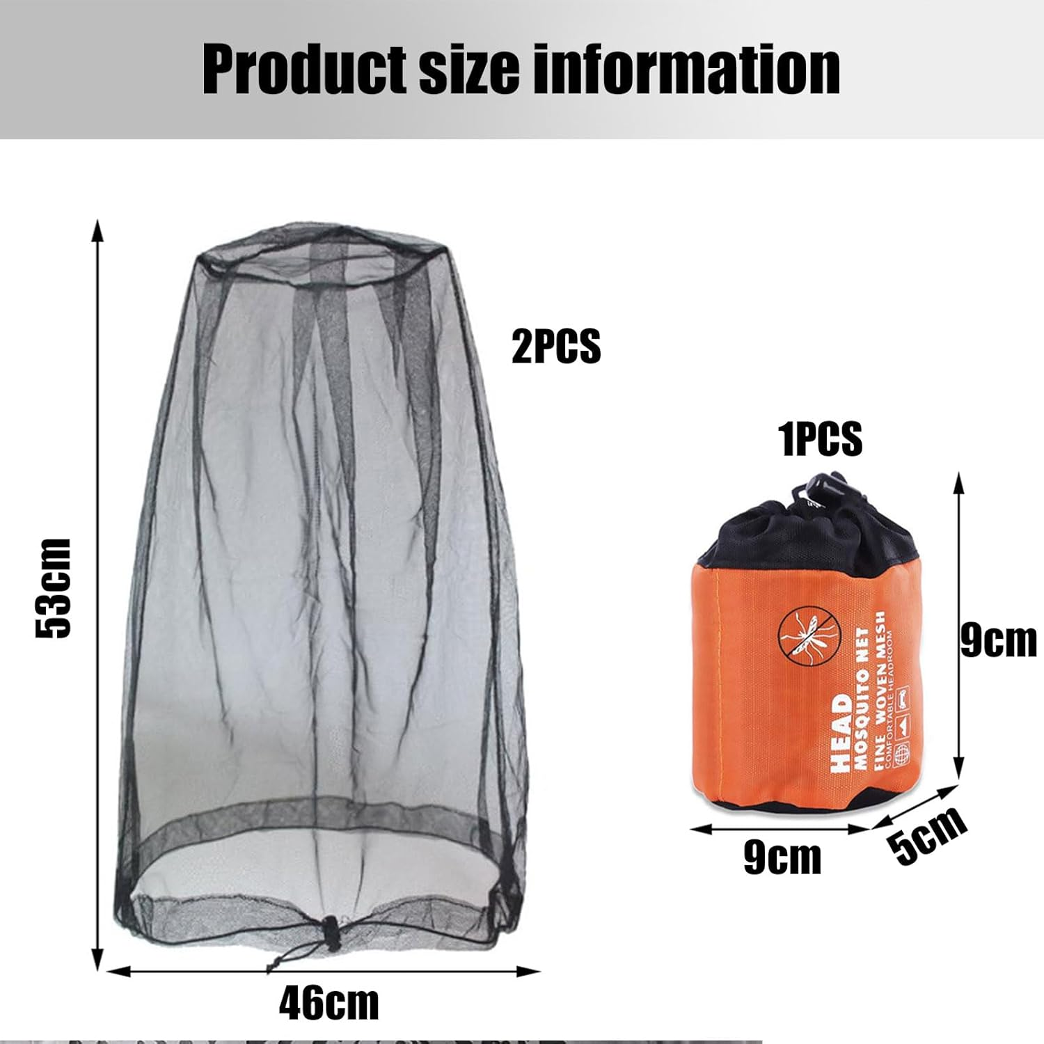 RIBHNXHI Fly & Bug Protection Head Net | Ultra Large & Long, Extra Fine Holes for Camping, Hiking, Fishing, Gardening, Safari | 2 Pack Fits All Hats for Men & Women Black image number 2