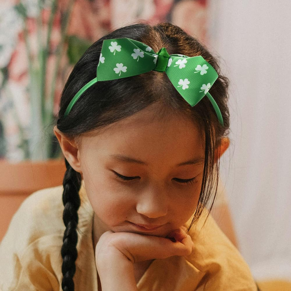 St Patrick'S Day Shamrock Headband for Girls Green Clover Hair Bow Accessories Bow-Knot Headbands Hairband Headpiece for St. Patrick'S Day Party Festival Bows for Hair image number 6