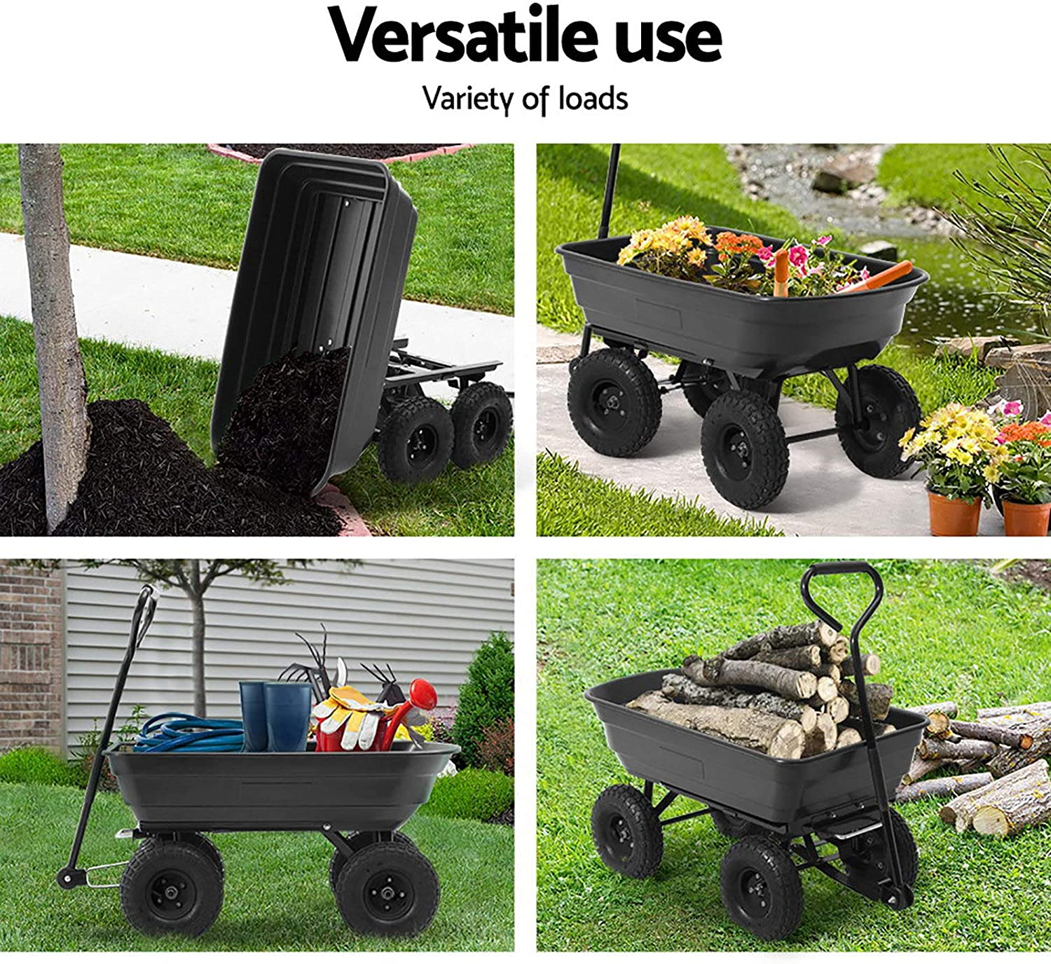 Gardeon Garden Cart, 270Kg Beach Trolley Carts Lounge Wagon Tool Trolleys Pull Outdoor Camping Gardening Supplies Transportation, Durable with Rubber Tyres Green