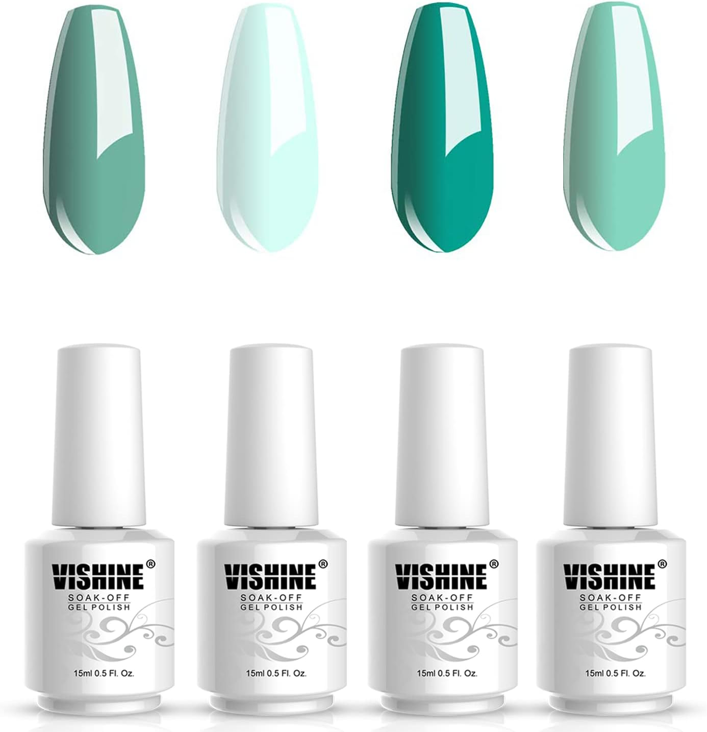 Vishine 4 Colours Carnival Green Gel Nail Polish Kit, 15 Ml Glitter Green Gel Nail Polish Set, Olive Green Avocado Dark Green Nail Polish, Soak off UV LED Nail Gel Polish for Nail Studio, DIY at Home