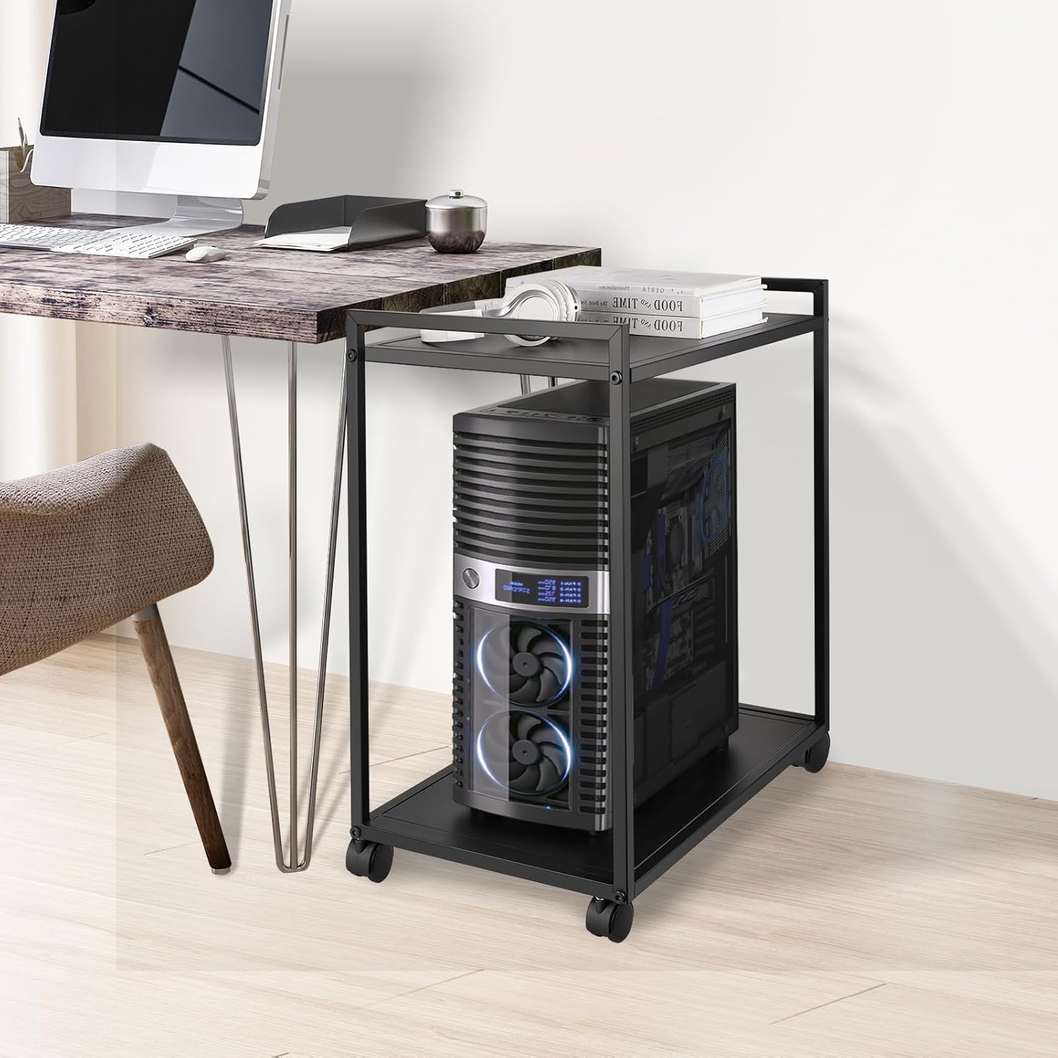 Liitrton Computer Tower Stand, 2-Tier CPU Stand PC Stand with Lockable Wheels under Desk for Office Home (L) image number 6
