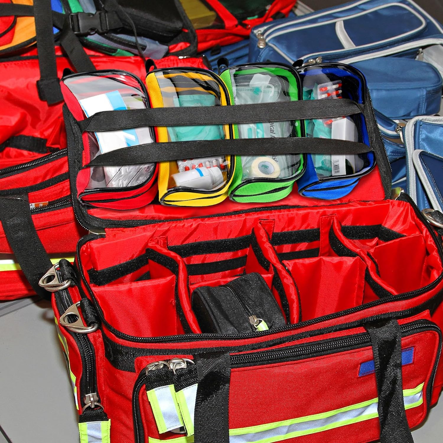 4 Pcs Empty First Aid Bag Color Coded Kit Accessory Pouches Zippered Organizer Storage Pouch Case with Transparent Window for Medical Supplies Travel, 4 Colors image number 4