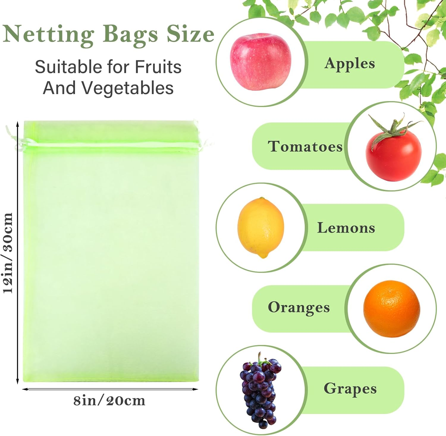150Pcs Fruit Protection Bags, Green Fruit Netting Bags with Drawstring, Garden Fruit Cover Mesh Bag for Plant Fruit Flower and Vegetables (8 * 12 Inch) image number 2