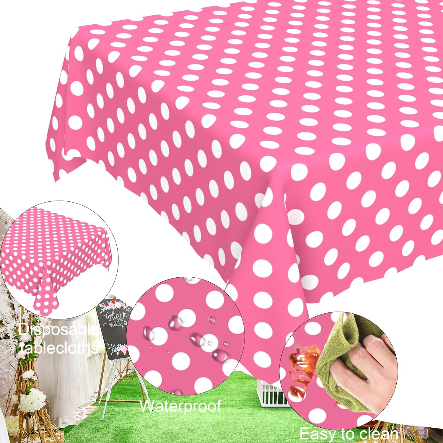4 Pcs Minnie Mouse Table Cloth, Pink Polka Dot Plastic Rectangular Table Cover, 54 X 108 In, Disposable, Perfect for Parties, Picnics, Birthdays image number 6