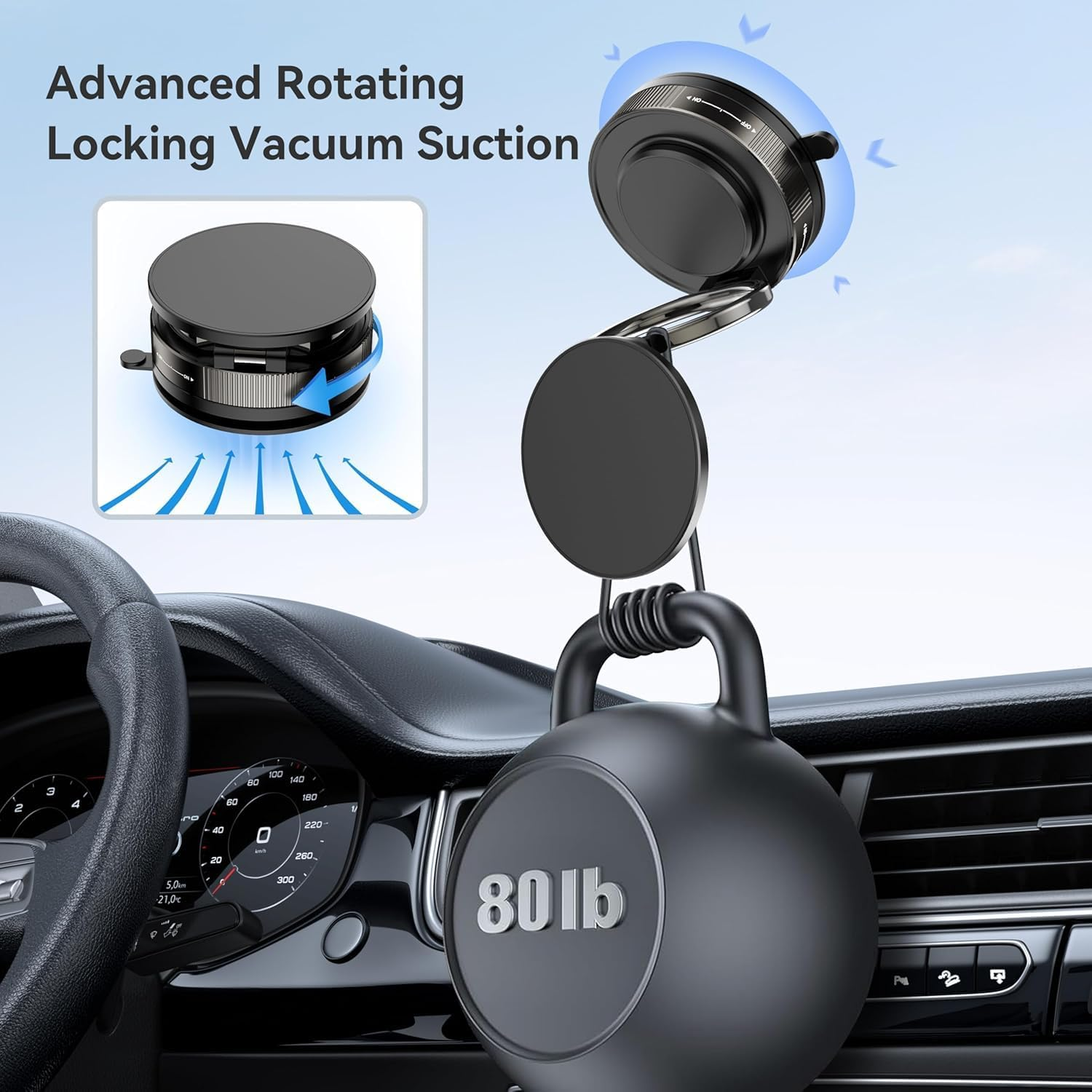 For Magsafe Car Mount 360&deg; Adjustable Vacuum Magnetic Phone Holder for Car, Portable Cell Phone Holder for Makeup/Gym/Mirror, Fit for All Smartphones, Black image number 1