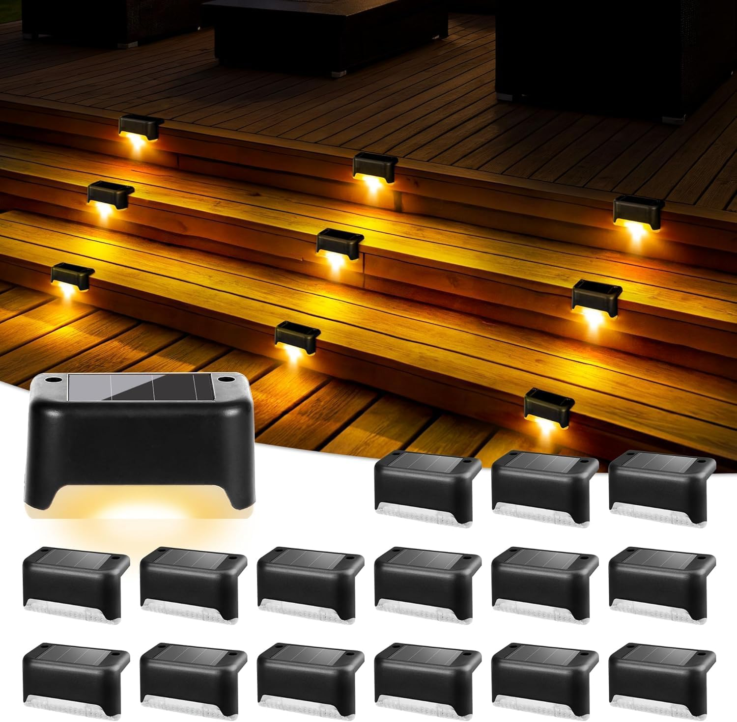 Lylilidy Solar Deck Lights 16 Pack, Outdoor Step Lights LED Waterproof Patio Decor Lights for Railing, Stairs, Fence, Post, Yard and Driveway, Warm White image number 3