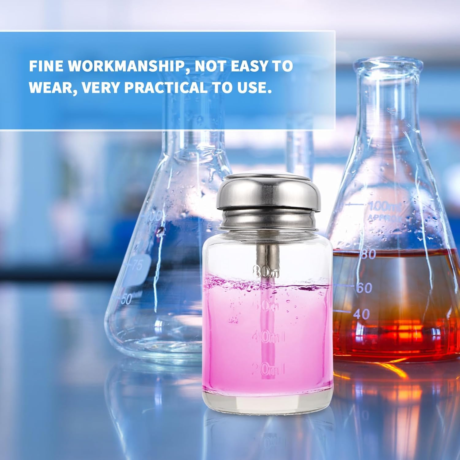 DECHOUS 100Ml Pumping Dispenser Glass Bottle with Lid Small Cosmetic Liquid Dispenser for Manicure and Home Use image number 4