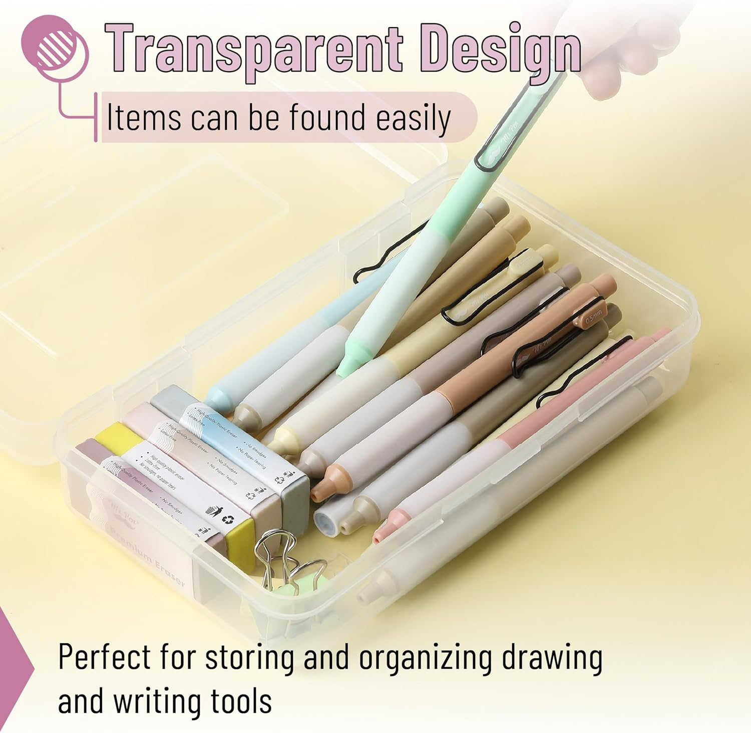 Mr. Pen- Plastic Pencil Box Case, 2 Pack, Clear, Crayon Box, Clear Pencil Case for Kids, image number 5