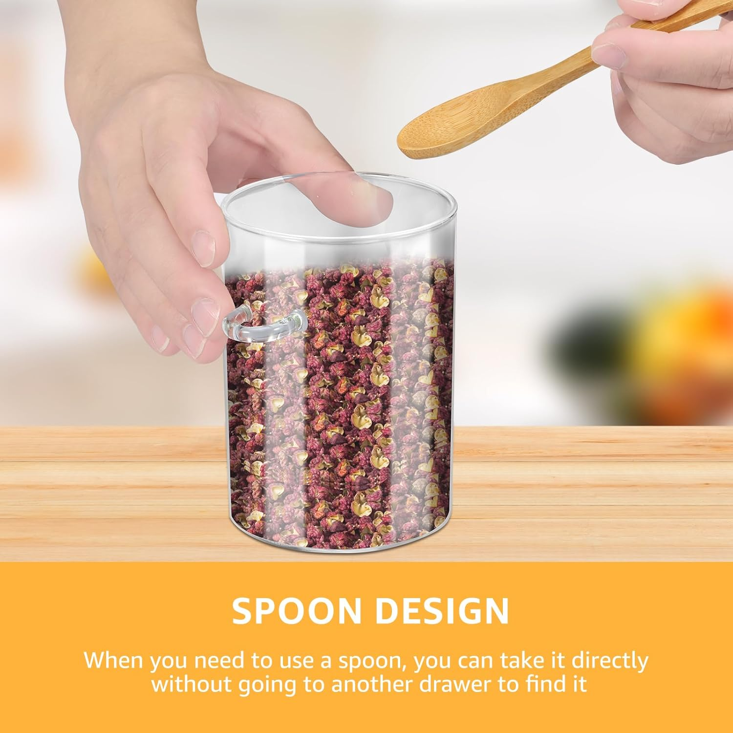 4Pcs Glass Jars with Bamboo Lids and Spoons 600ML Airtight Spice Jars Clear Glass Storage Jars Multipurpose Food Storage Containers Dishwasher Safe Glass Jars for Coffee Cereal Spices