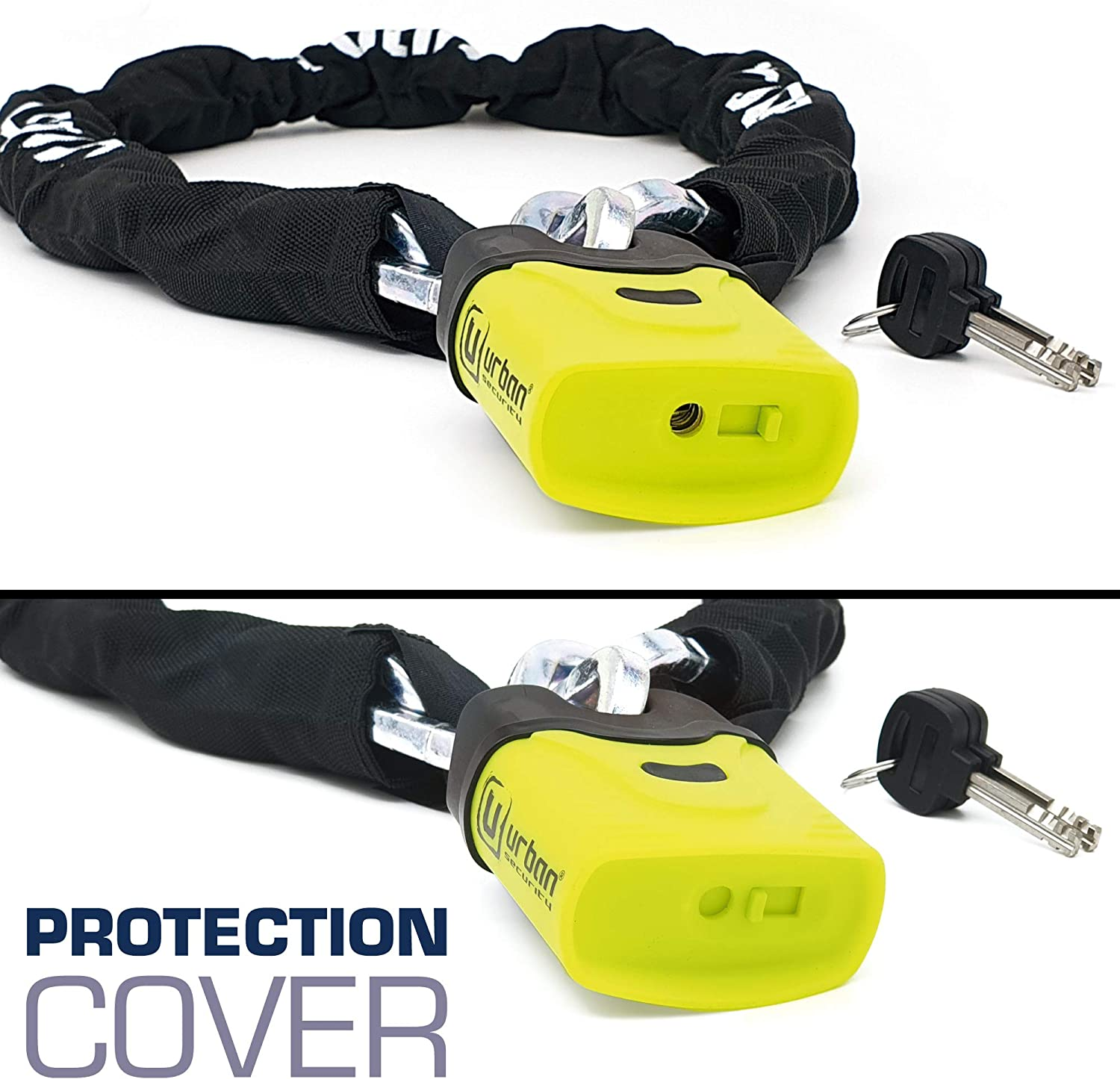 Urban U4K120 Motorcycle Chain Lock Hardened Steel, &Oslash;0.39In, 3,93Ft Long, Link plus System, Textile Cover, Security Anti-Theft Padlock, Double Locking, Scooter, Electric Bicycle, Containers, Gates