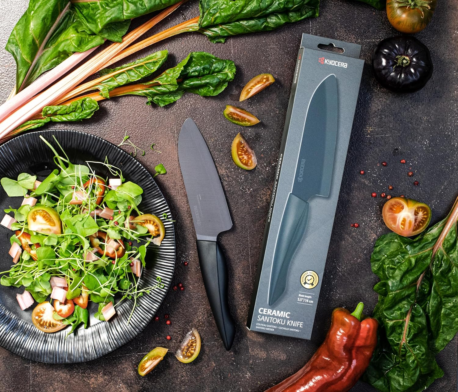 Kyocera ZK-140BK-BK SHIN Ceramic Mini Santoku Knife, Plastic, Black, 28 X 2.3 X 4.7 Cm